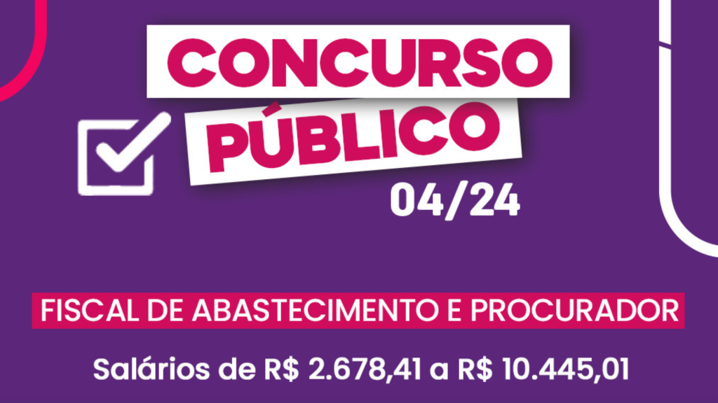 Imagem da Prefeitura de Taubaté, destacando a abertura das inscrições para o concurso público 04/2024, que oferece vagas para fiscal de abastecimento e procurador.