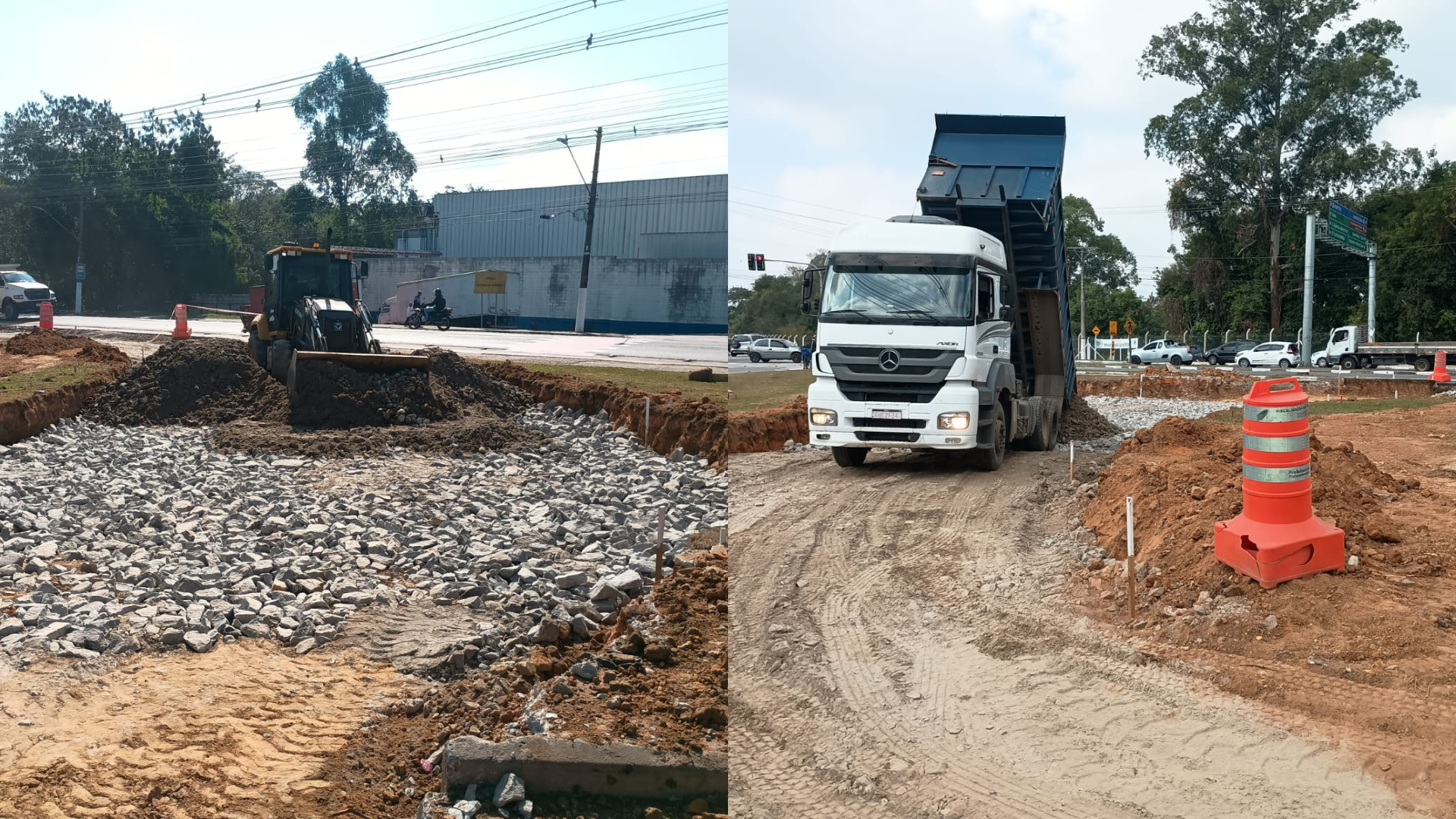 Prefeitura prepara base para asfalto da terceira alça da rotatória do Tenda