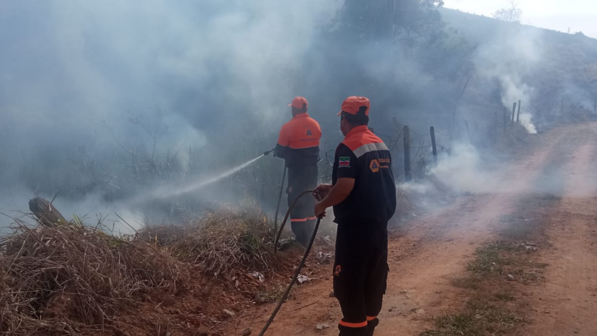 Defesa Civil de Pinda e Corpo de Bombeiros combatem incêndio em bambuzal no bairro Bonsucesso